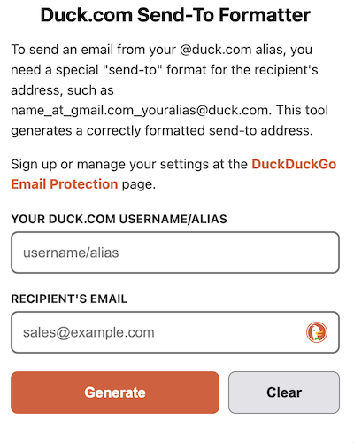 Screenshot of the web duck.com send-to formatting web utility.